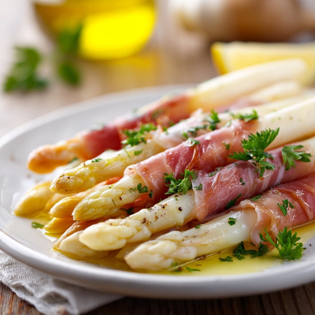Asperges gerold in ham