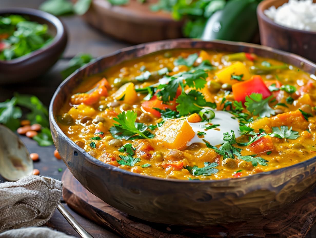 Groenten met linzen en curry