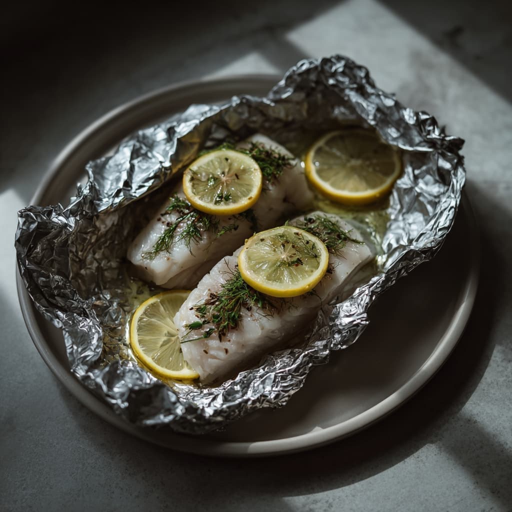 Kabeljauw in aluminiumfolie