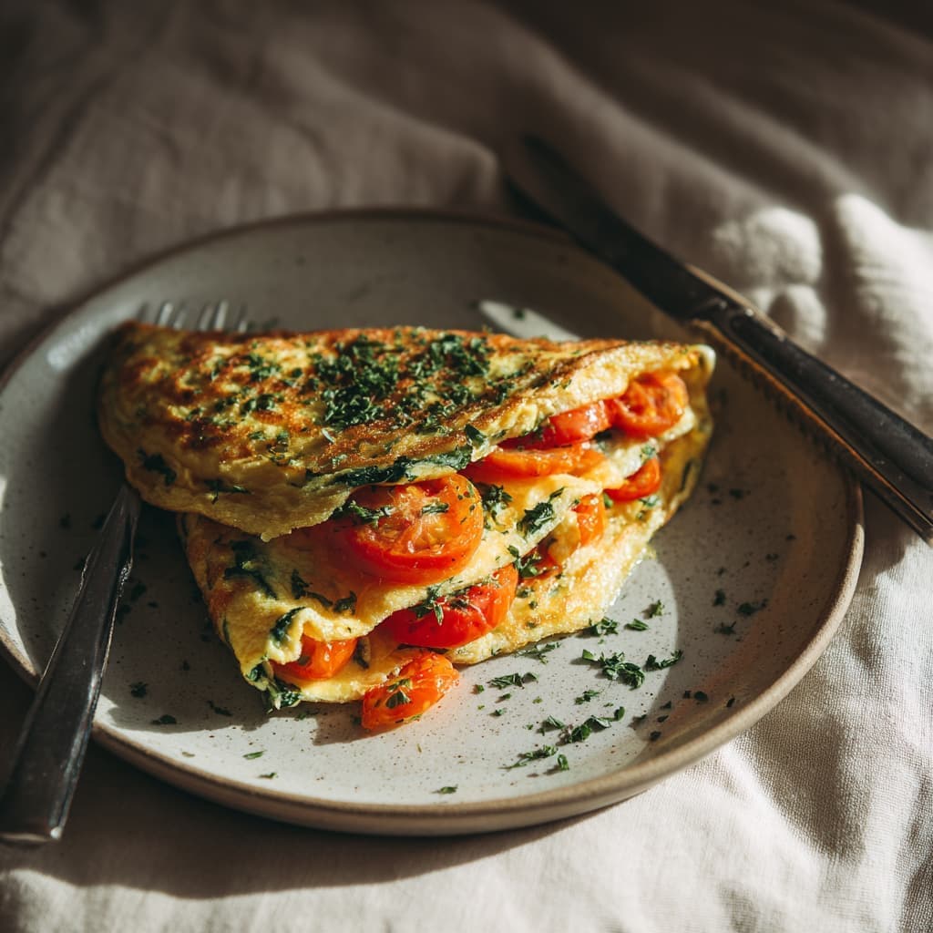 Omelet met spinazie en tomaat