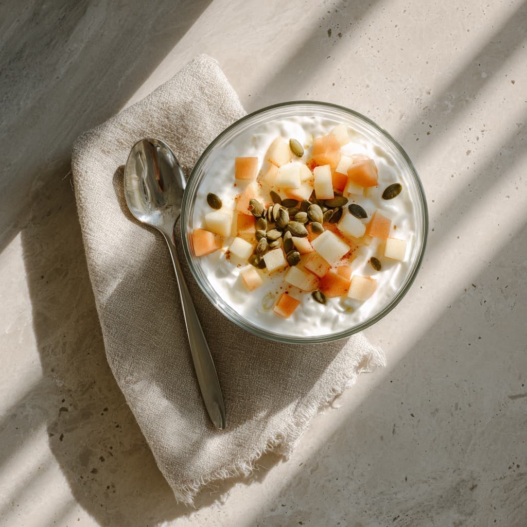 Yoghurt met appel en pitten