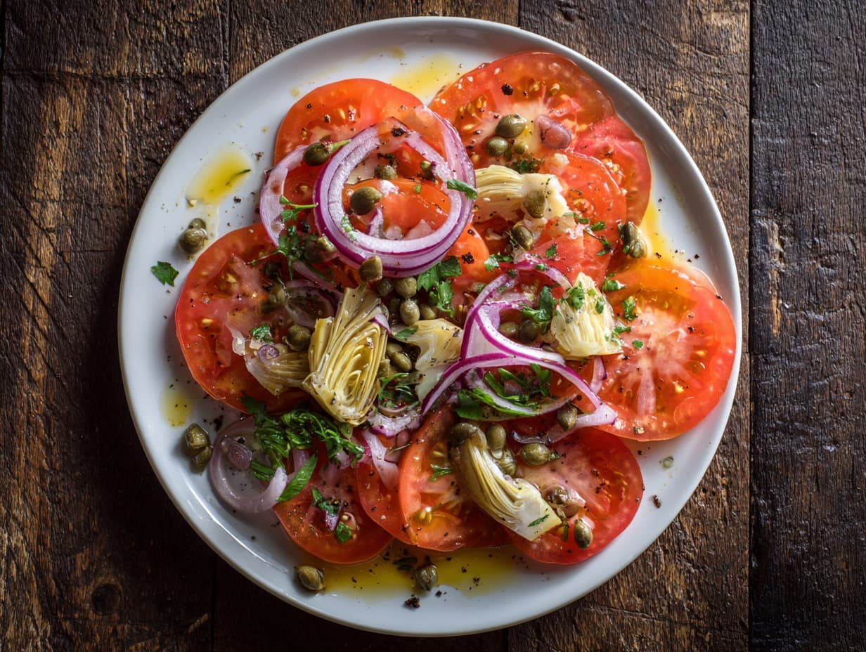 Tomato Salad with Red Onion and Artichoke