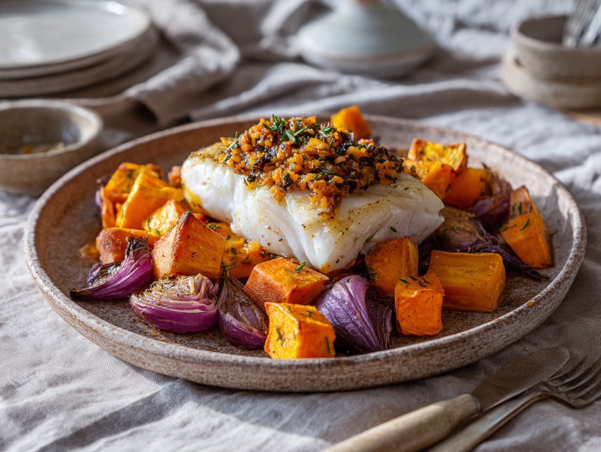 Traybake with Pumpkin and Cod
