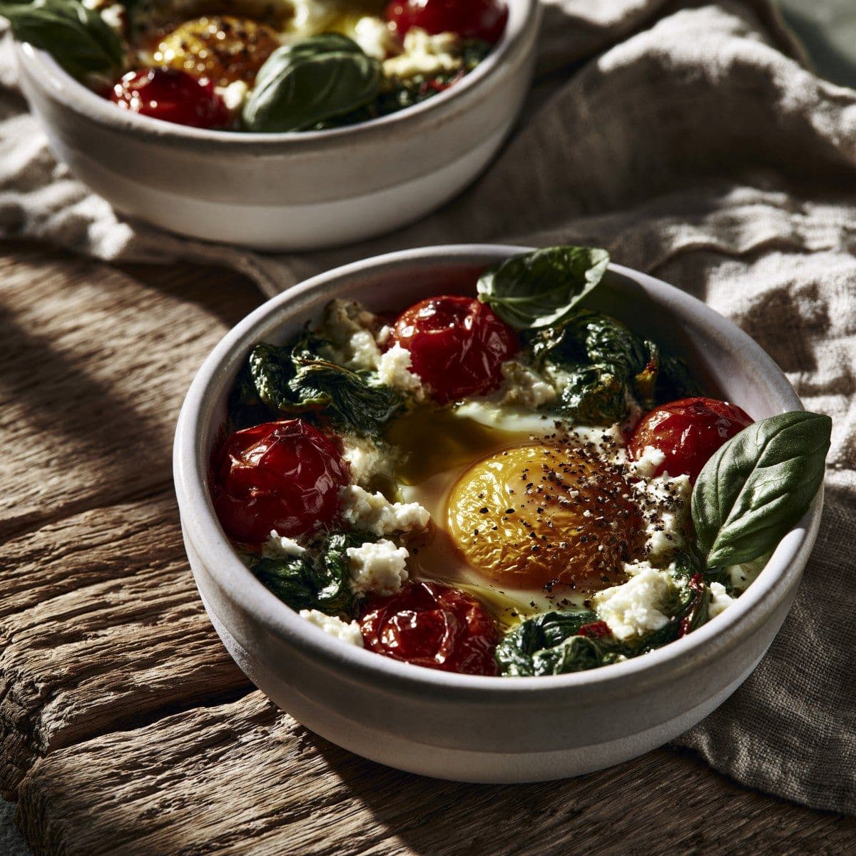 Baked Eggs with Spinach, Tomato & Feta