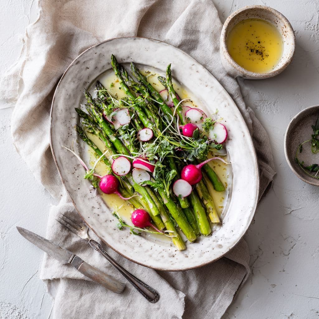Roasted Asparagus with Radish and Tarragon Vinaigrette