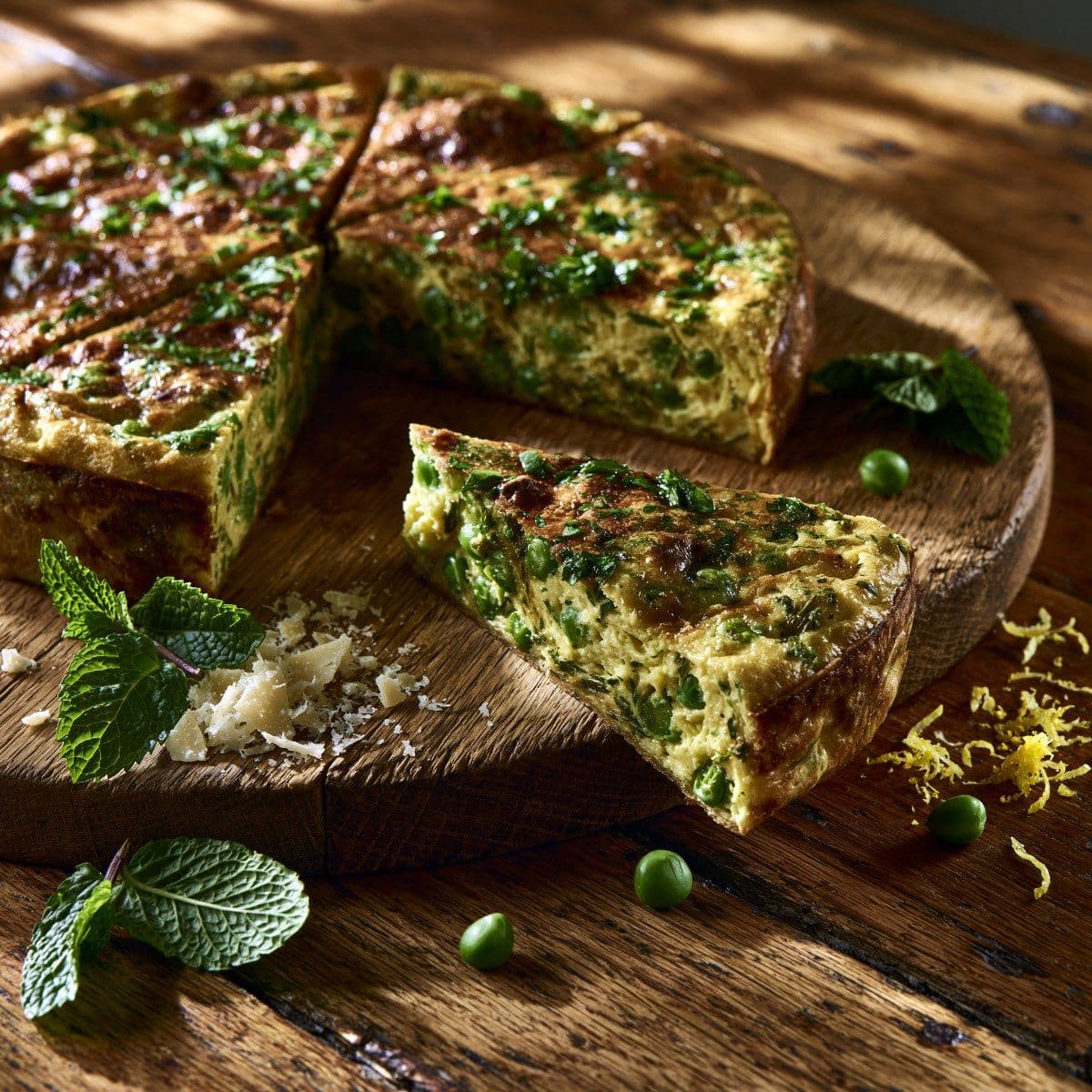 Groene kruidenfrittata met doperwten & munt