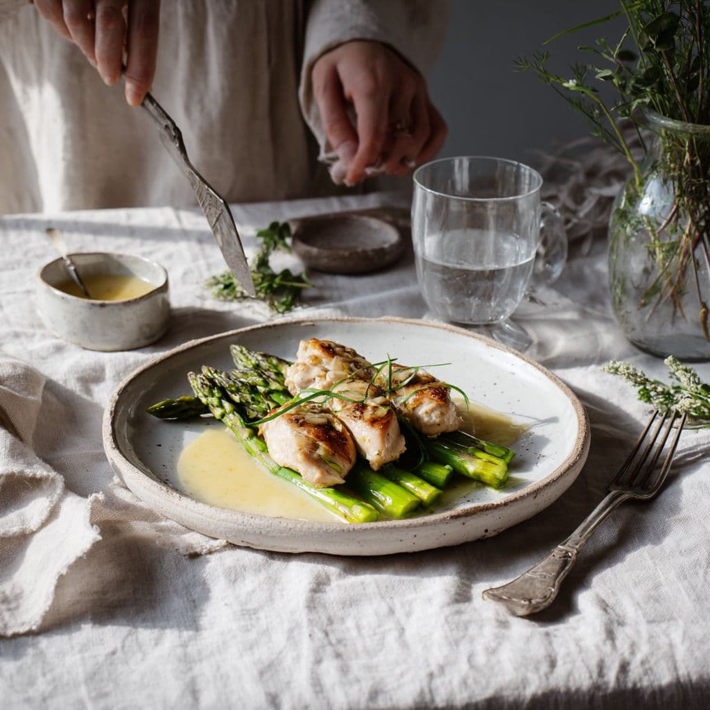 Chicken with Asparagus in Light Lemon Sauce