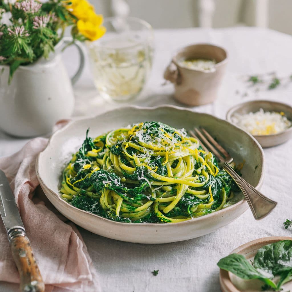 Spinach Pasta with Lemon and Garlic