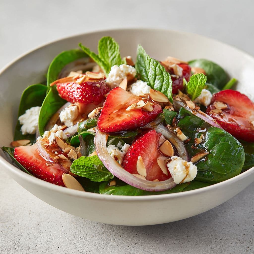 Spinach Salad with Strawberry, Feta, and Mint