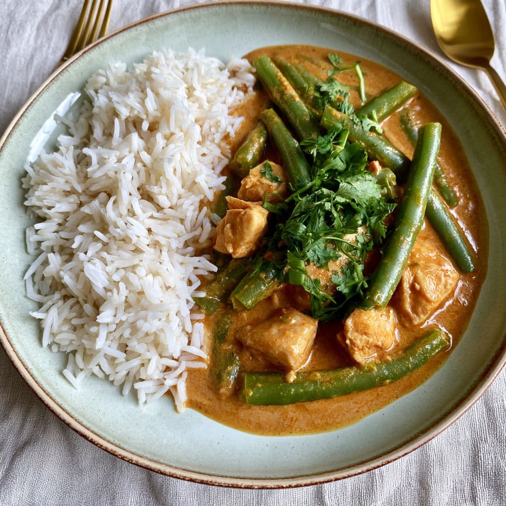 Thaise kipcurry met sperziebonen, citroengras & jasmijnrijst