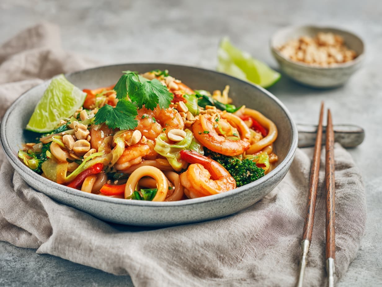 Udon Noodles with Shrimp and Vegetables