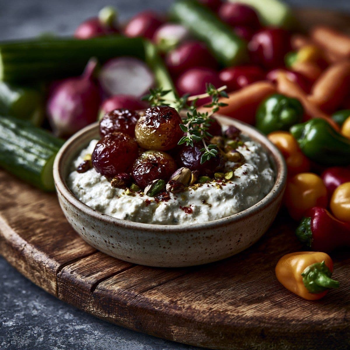 Whipped feta met geroosterde druiven & pistache